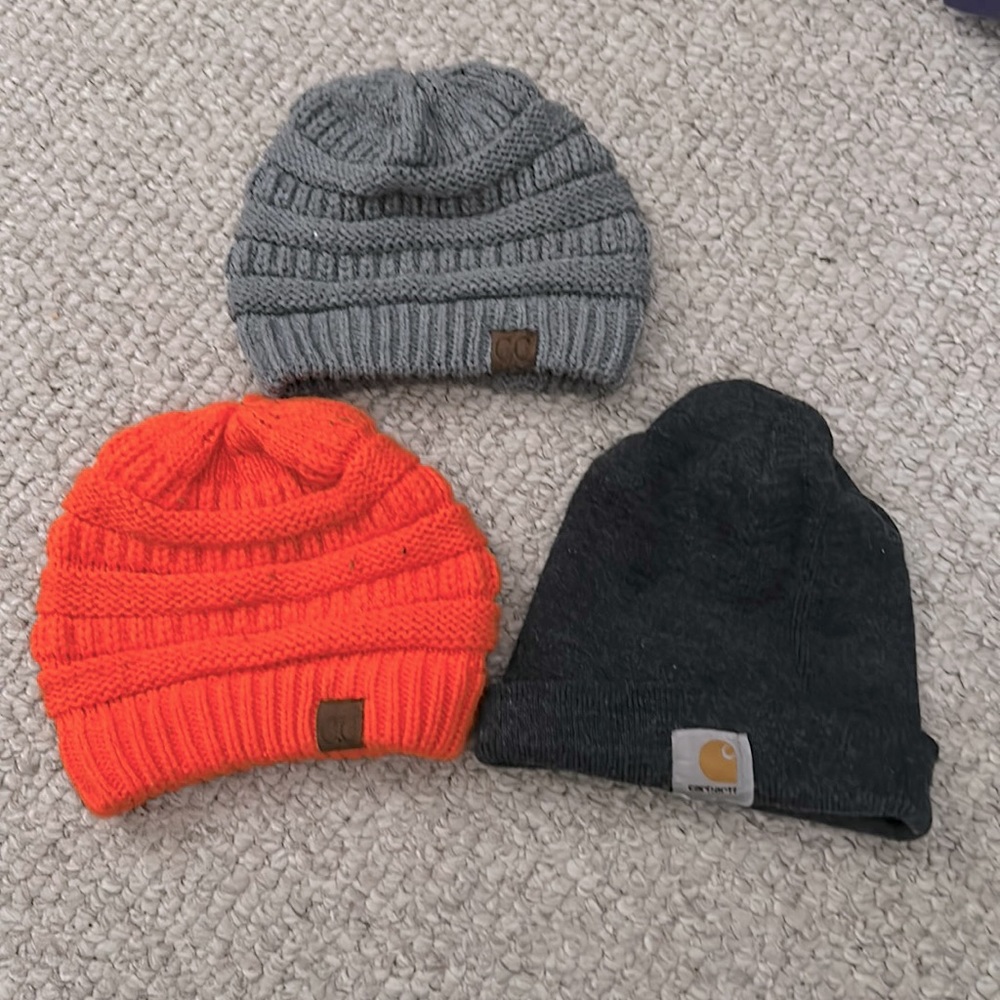 Two c.c woman’s hats and one carhartt hat both super nice and warm